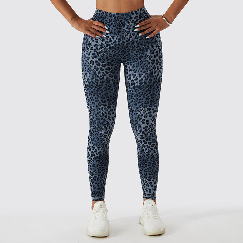 SC10112 Saumaton leopardi tulostettu korkea vyötärö Fitness Legging Femme Ribbed Scrunch Bum Leggings -joogahousut