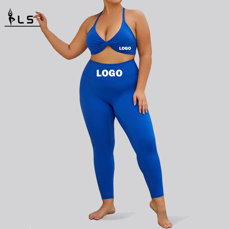 SC1068 BIG -kokoinen asetettu joogajuhla Plus -kokoinen kiinteä joogahousut Stretch Leggings Sport Set -joogapuku