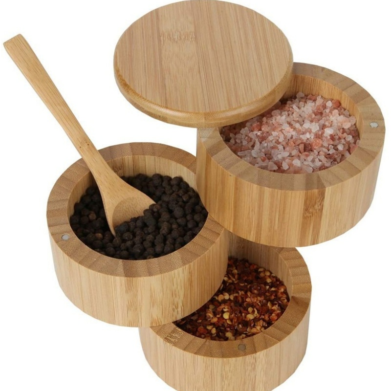 3 tason bambu suolalaatikko, bambu maustirasia magneetti