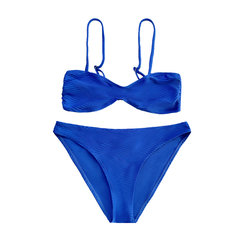 Sininen laskostettu erityinen kangaskuvio Split Swimsuit