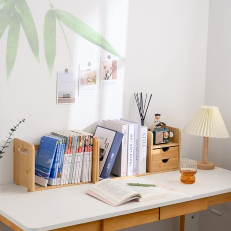 Luonnollinen bambu -työpöydän kirjahylly