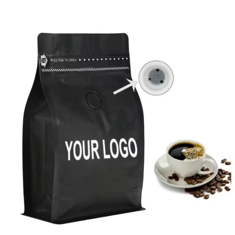 Ympäristöystävälliset kahvipussit, joissa on venttiili ja vetoketjullinen kahvipakkauslaukut