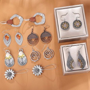 Hongde Boho Vintage Geometriset Pyöreät Korvakorut Puiset Nahkakorvakorut Etniseen tyyliin Vintage Auringonkukkakorvakorut Joulukorvakorutnaisille