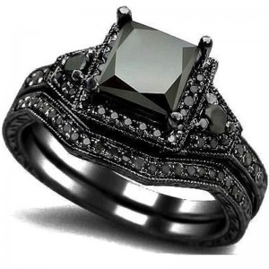 Hongde Black Onyx Princess Cut Anniversary Wedding Bridal Ring Diamondnaiselle miehelle
