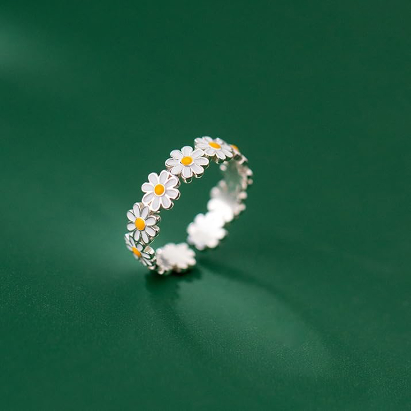 Hongde Lovely Daisy Flower Sormukset Säädettävä avoin Sormus Daisy Delight Sormus Naiselle Miehelle
