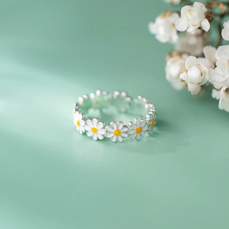 Hongde Lovely Daisy Flower Sormukset Säädettävä avoin Sormus Daisy Delight Sormus Naiselle Miehelle
