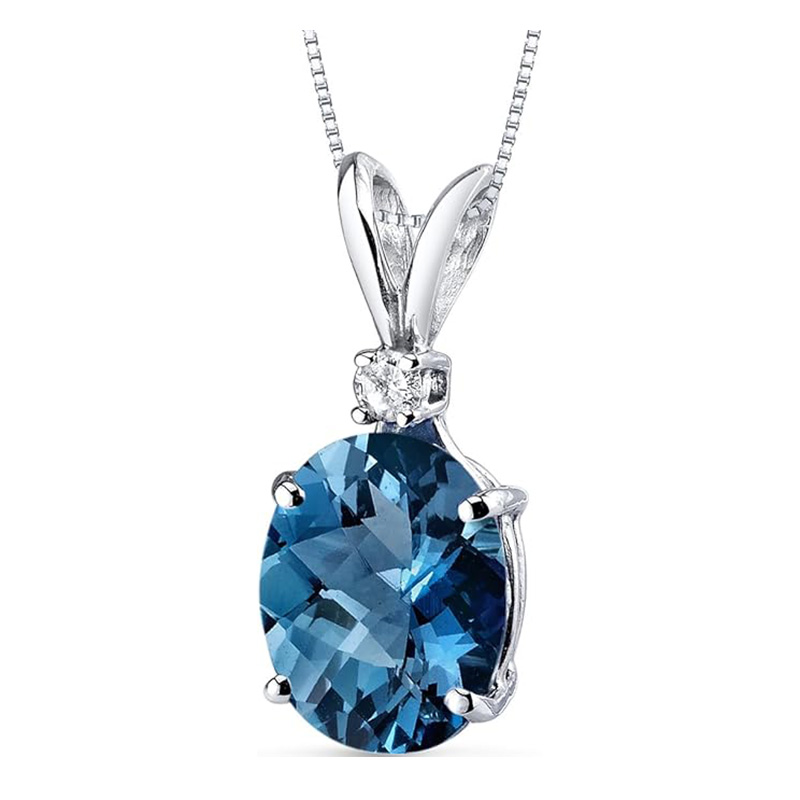 Elegantti sininen jalokiviriipus 14 K valkokulta jalokivi soikea 10x8mm, joulukuu syntymäkivikaulakoru