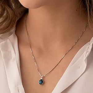 Elegantti sininen jalokiviriipus 14 K valkokulta jalokivi soikea 10x8mm, joulukuu syntymäkivikaulakoru