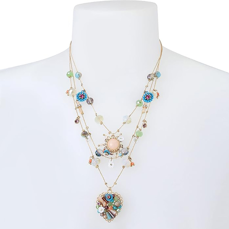 Boho Bloom Multi-Layer Heart Riipus kaulakoru