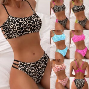 2025 Uusi eurooppalainen ja amerikkalainen seksikäs risti - Border Leopard Print kaksi - Pala bikinit uimapukunaisille QT25002 Hinta:$79,99