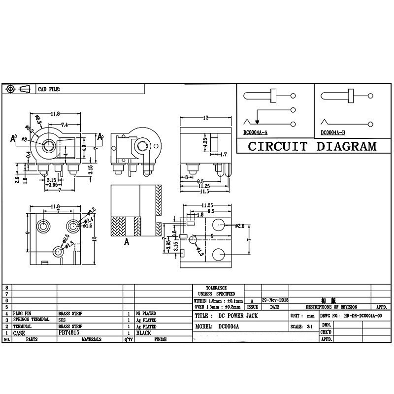 DC -pistorasia DC-0004A, Pieni kodinlaitteen pistorasia vedenpuhdistimille, kaksi-nasta pinta -asennus latauspistoke sijoituspylväällä
