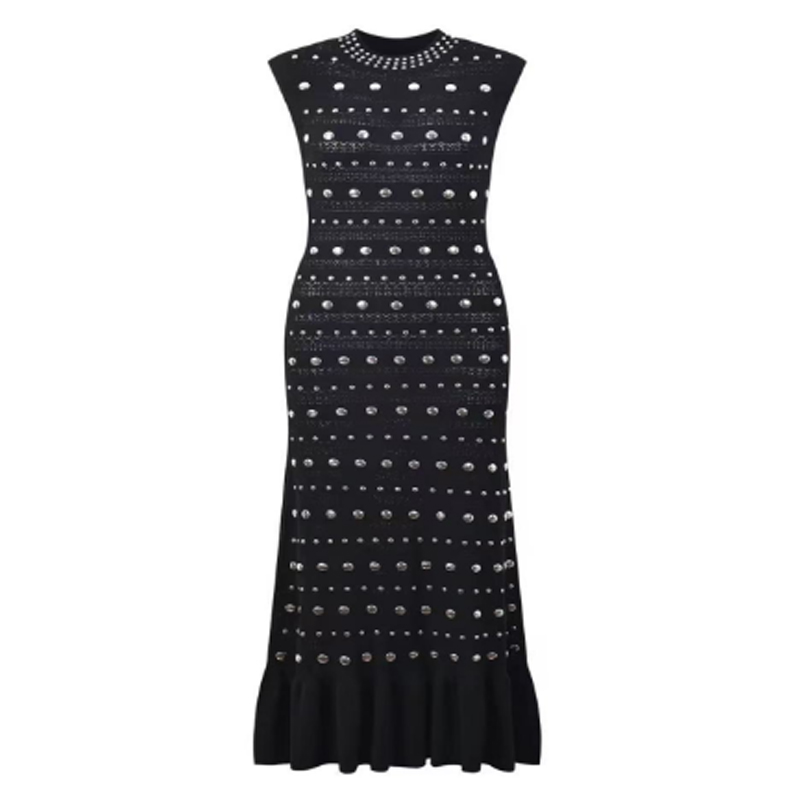 Kesädollarin kaulus hihaton olkapää, metallisetneulotut mekot